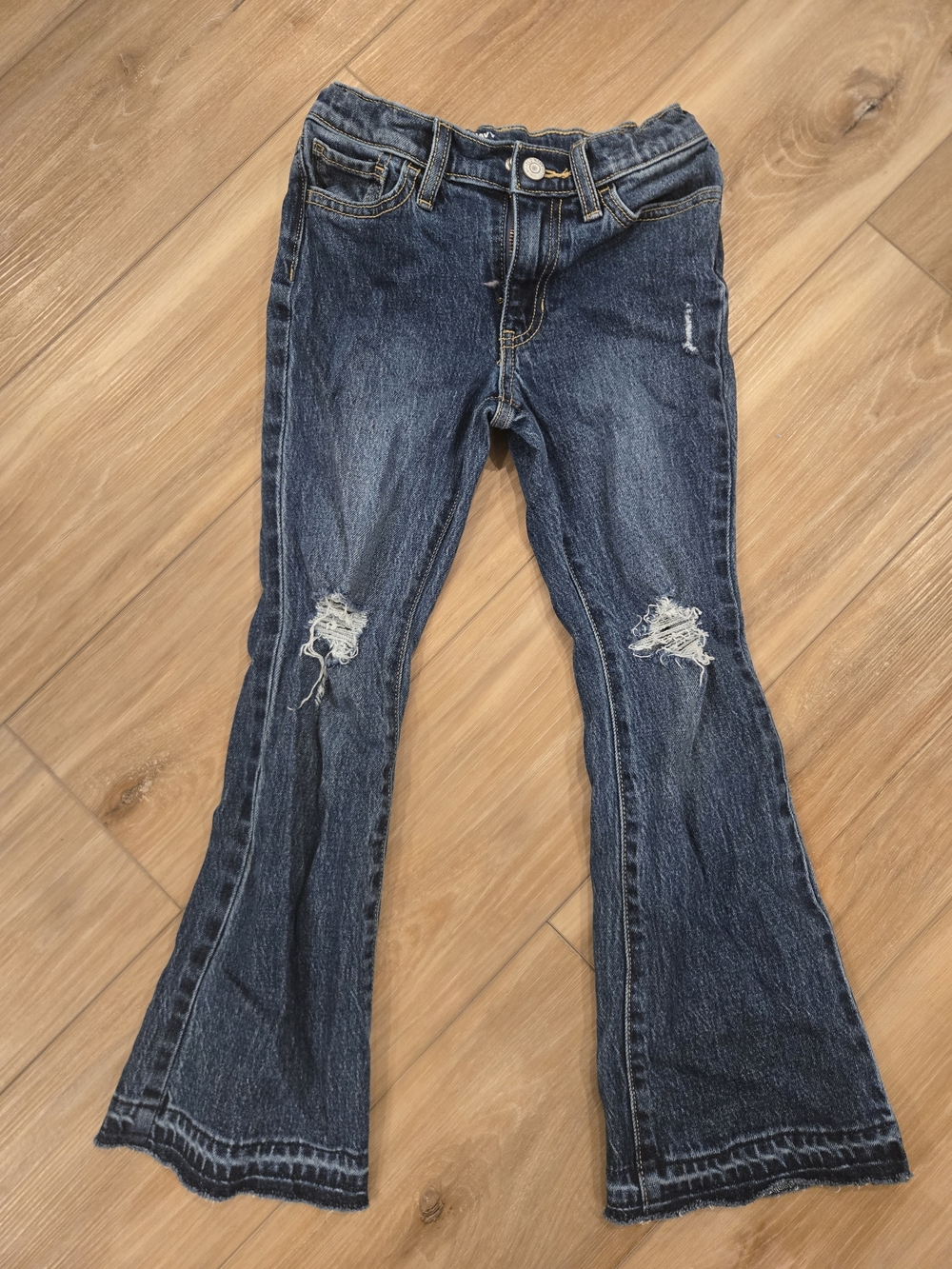 Old Navy Dark Blue Distressed Flare Jeans for Kids High Rise Flare
